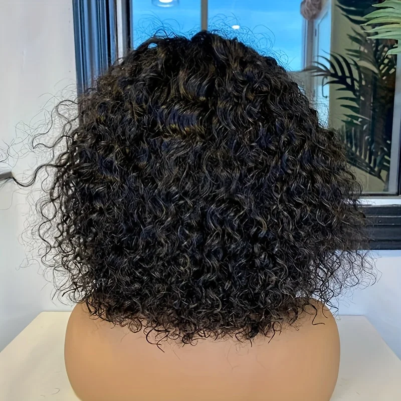 Human hair wigs short natural pixie bob jerry curly cut with bangs Brazilian highlight colored for women