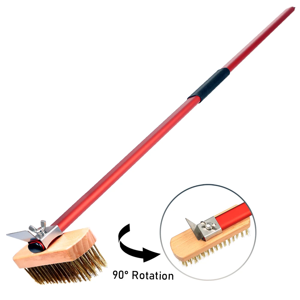 Pizza Oven Copper Brush with Scraper 40 inch Household Grill Cleaning Brush with Aluminium Detachable Long Handle oven cleaning brush