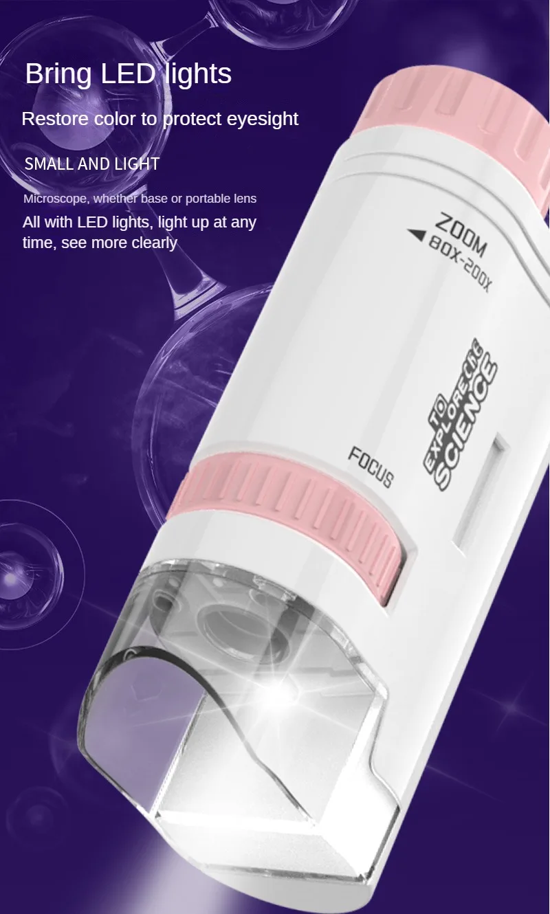 S32a361ebd35448b4b5095148dd92c425Q 60-200X Children Microscope Pocket Microscope with LED Light Portable Electric Mini High Definition Science Microscope Outdoor Mallzona