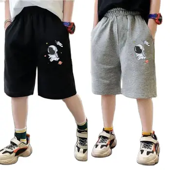 Kids Boys Astronaut Print Shorts 2023 Summer Pocket Design Children Casual Sport Short Pants For Teen Boy 3-14 Years Clothes 1