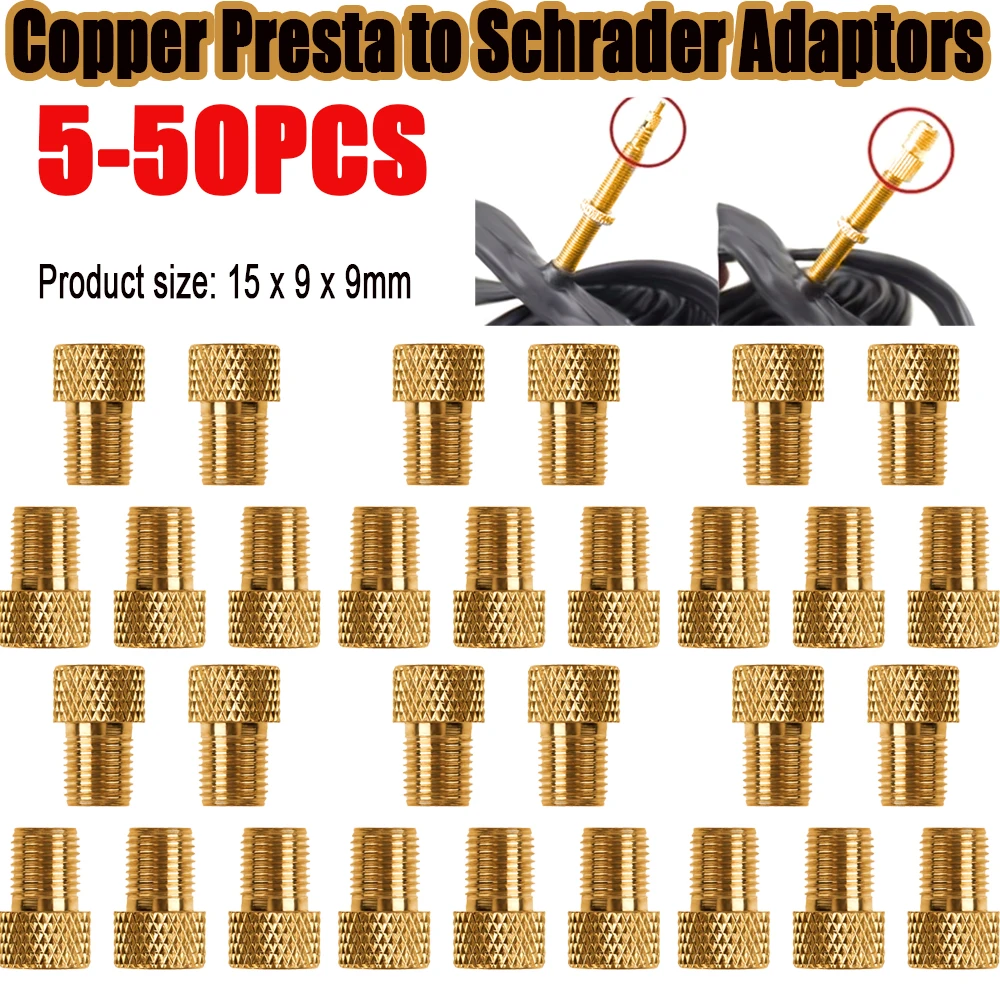 Copper Presta to Schrader Adaptors Golden Bicycle Pump Tire Valve Connectors Car Auto Bicycle Tool Bike Accessories 50-5pcs