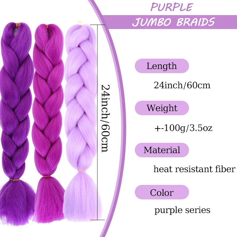 Purple Hair Extensions for Braiding Synthetic Crochet Jumbo Braids for Kids Christams Cosplay Pre Stretched Extension Purple Wig