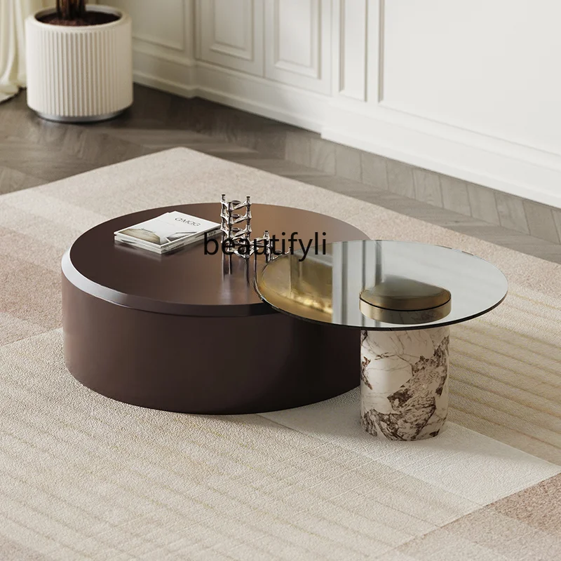 

Italian Minimalist Coffee Table Light Luxury and Simplicity Living Room Small Apartment Home round Combined Tea Table