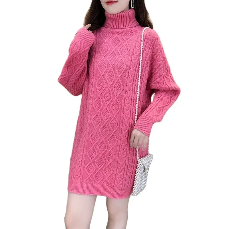 

Medium Long Retro Twist Add Thick High Collar Sweater Female Loose 2022 Autumn Winter New Pullover Knitting Women Sweater Skirt