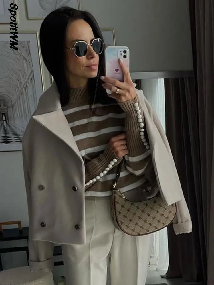 

2023 Winter Lapel Short Jacket for Women Fashion Single Breasted Long Sleeve Slim Coat Casual Ladies Office High Street Outwear