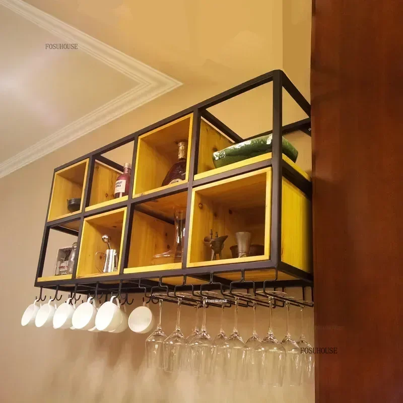 Nordic Iron Upside Down Wine Cabinets Industrial Bar Cabinets Home Decorative Wall Hangings Cupboard Racks Bar FurnitureN