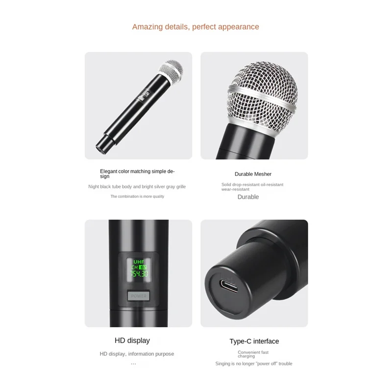 휴대용 무선 마이크 전문 UHF 녹음 노래방, 1 채널 리튬 배터리, 무대 교회 파티 학교