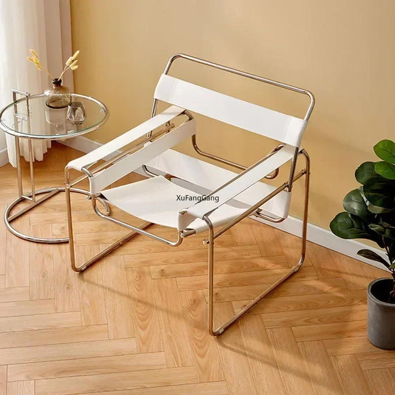 Lazy Sofa Vasily Ins Nordic Saddle Leather One TableLight Luxury Dining Chair Stainless Steel Leisure Single Davenport Chair