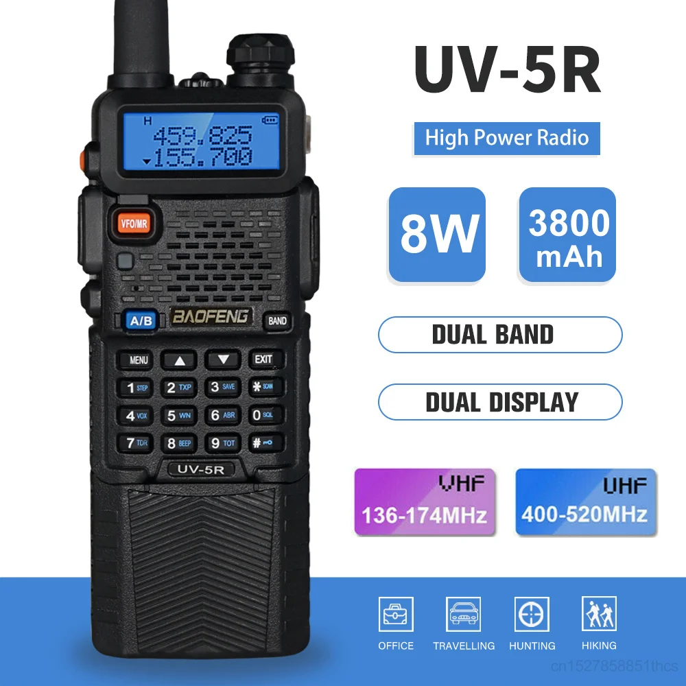 BaoFeng UV-5R 8W High Power Portable Two-Way Radio 3800mAh Battery