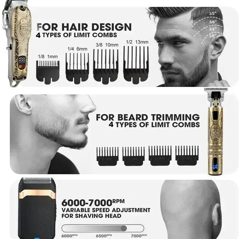 Professional Hair Clipper for Men, 1 Box Nose Hair Trimmer Set,Cordless Beard Trimmer , Rechargeable Clippers Set 6