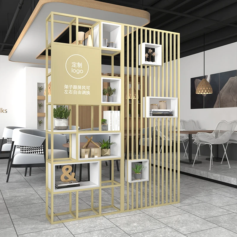 

Железная Офисная Книжная Полка на заказ, разделитель для экрана салона красоты, роскошная декоративная полка для ресторана, крыльца, цветов