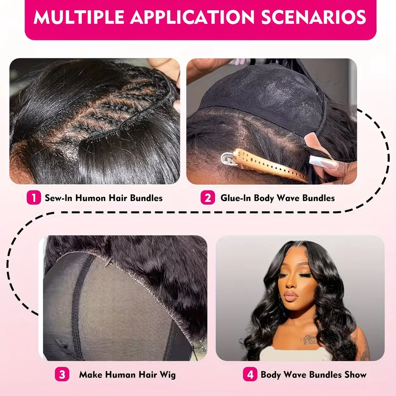 12 14 16 18 Inch Pure Black Hair Bundles Body Wave Extensions Reinforced Tight And Neat Hair Bundles Easy Weaving Suitable For Birthday, Wedding Hair Bundles 4