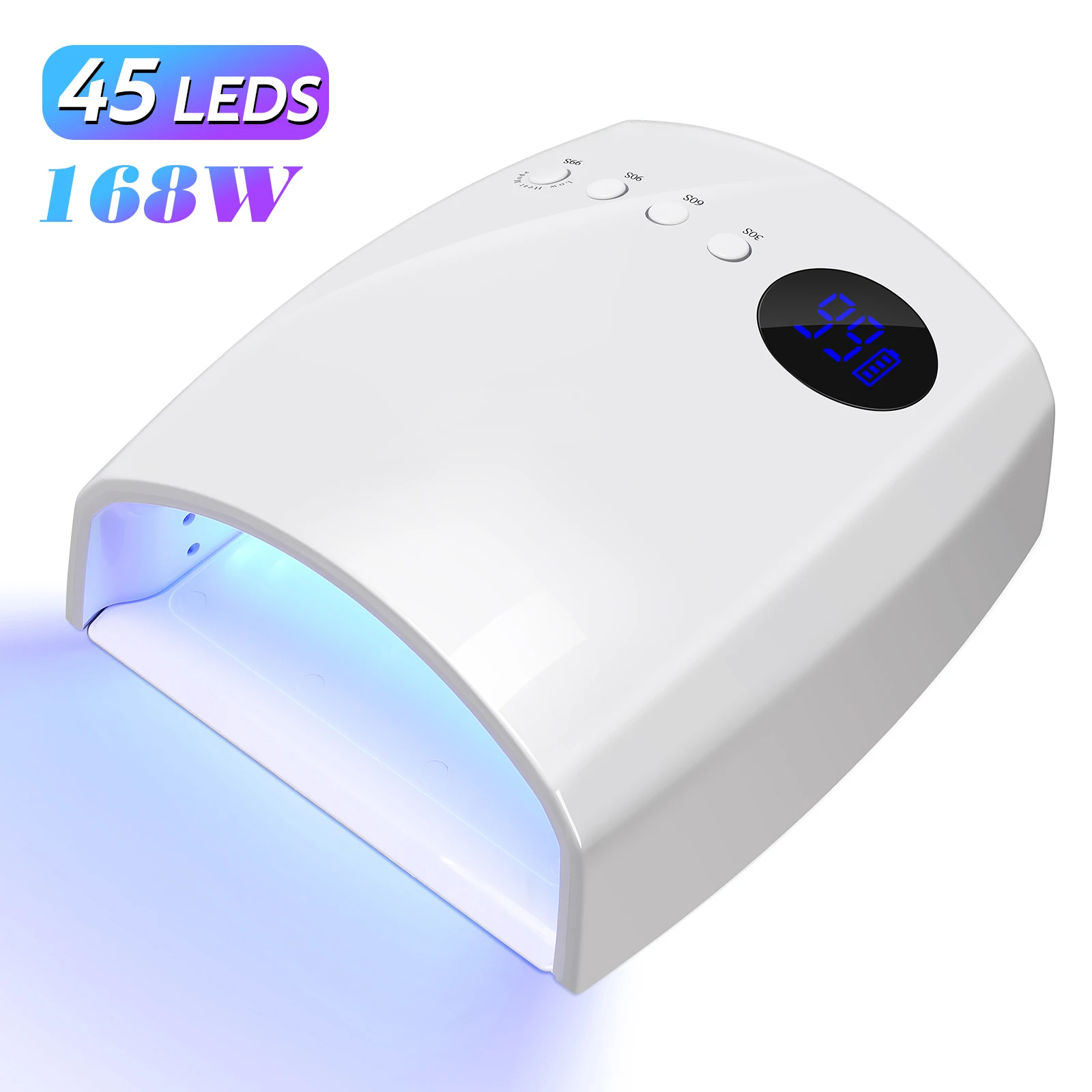Lámpara de uñas recargable inalámbrica con mango: 4 temporizadores, modo de bajo calor, secador de gel UV/LED de gran espacio 2500 mAh