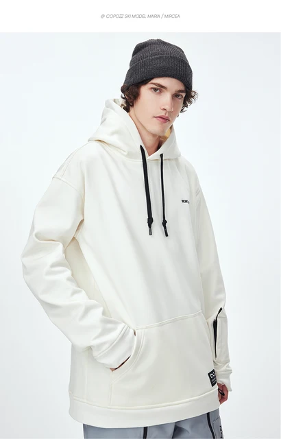 GEMYSE Waterdicht ski-jack voor heren, winddichte outdoor winterjas met capuchon en fleecevoering, Wit donkergrijs, XXL