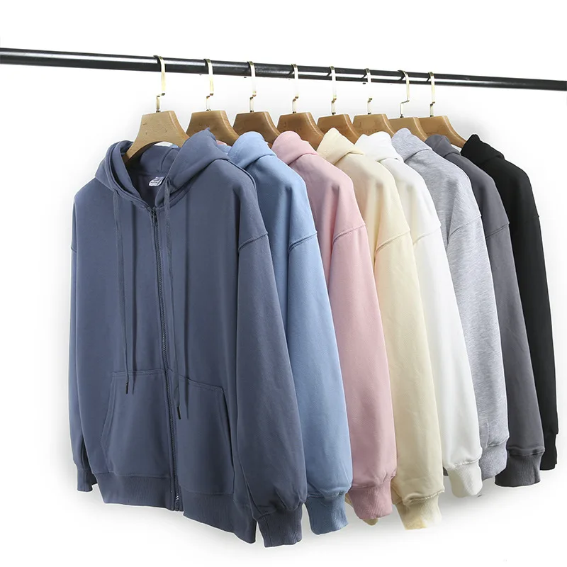 MRMT 2024 Brand New 350g Cardigan Zippered Solid Color Hooded Sweatshirt Men's  Loose Size Large Drop Shoulder Large Terry Coat