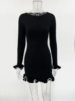 TARUXY Spring New Knitted Mini Dress For Women Fungus Contrast Color Slim Sweater Dress Elegant Female Party Clothes Long Sleeve - Image 5