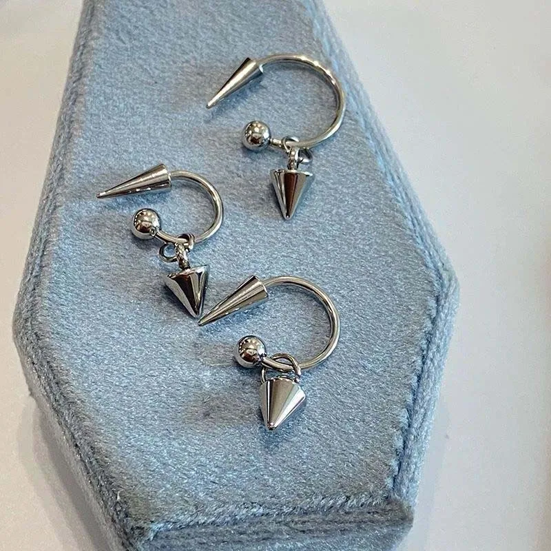 Punk Silver Color Rivet Stud Earrings Men Metal Geometric