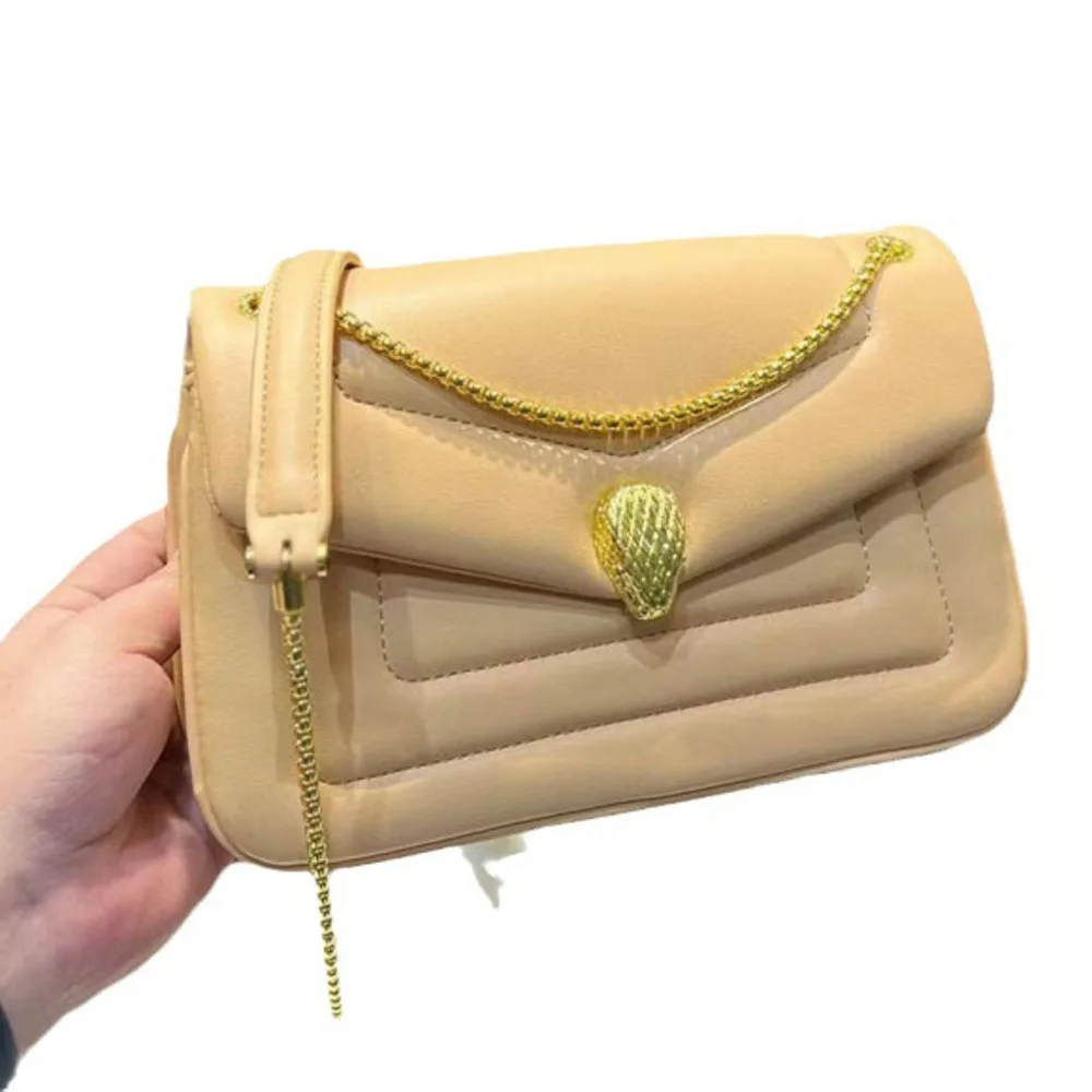 Luxury Brand Women's Shoulder Bag Crossbody Snake Head Button Clutche Y2k Chain Trendy Fashion Street Shooting Office Commuting