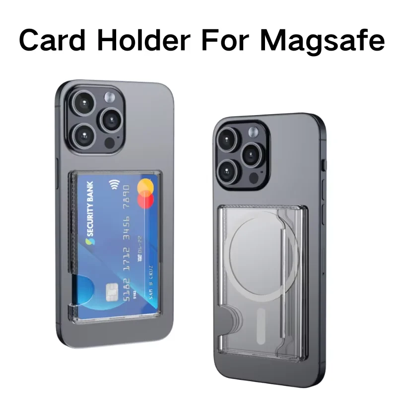 Transparent Magnetic Phone Case with Adhesive Card Holder and Strong Magnetic Card Sleeve