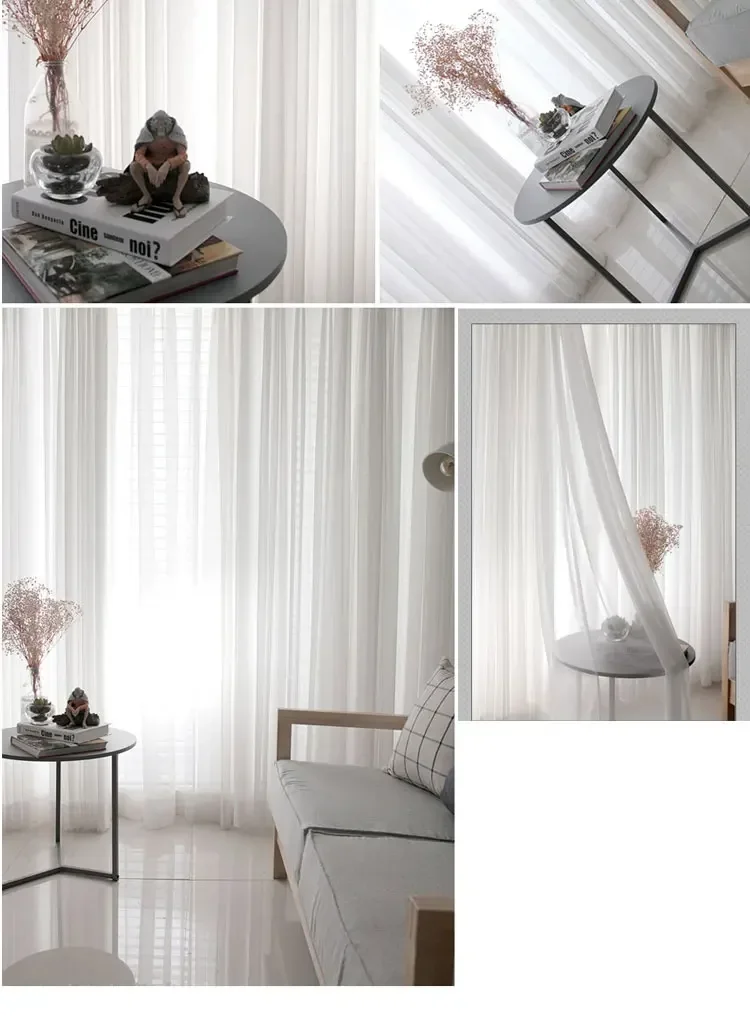 White Tulle Curtains - Sheer Voile Window Drapes for Living Room and Bedroom