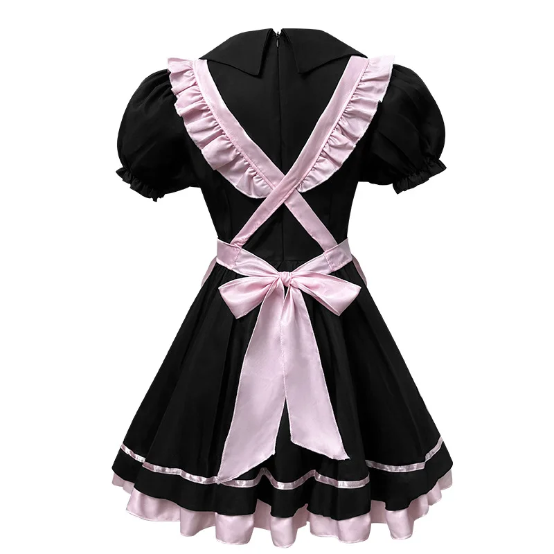 Anime Black Pink Lolita Maid Cosplay Kleid mit Schleife – Süßes Mädchen Kostüm 32