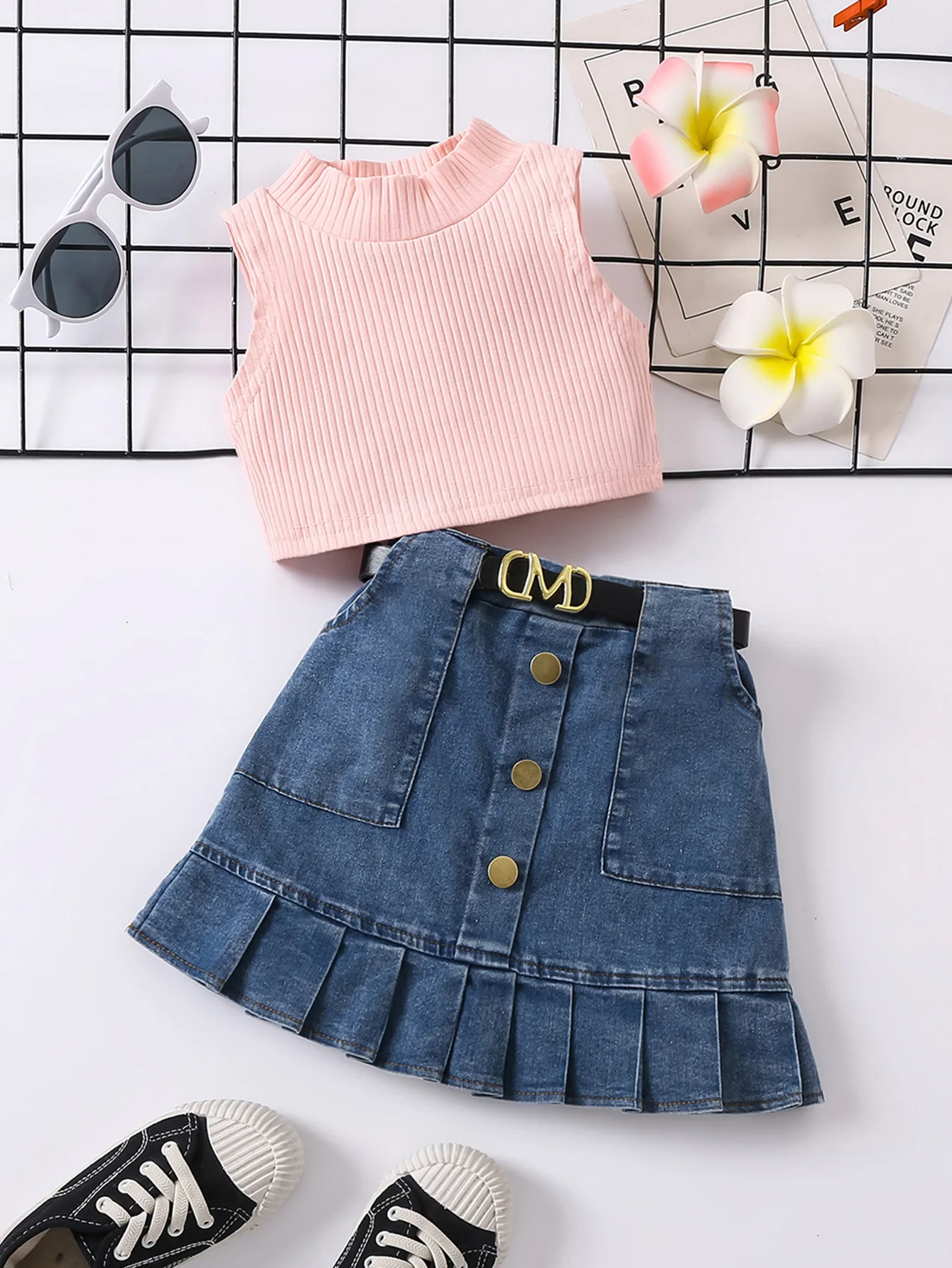Girls' Summer Blouse & Denim Dress Set 4