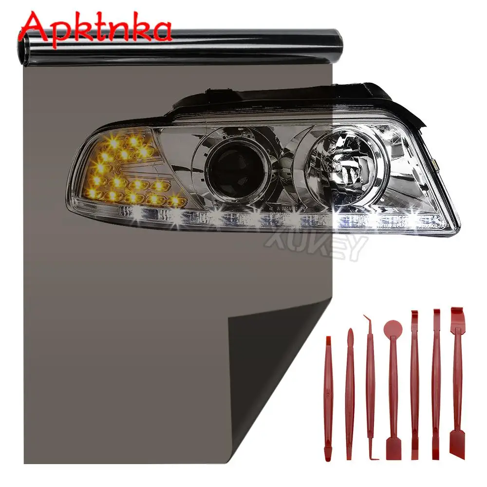 APKTNKA 7x Wrap Vinyl Tools + Headlight Film Sheet Lamp Cover Kit Fog