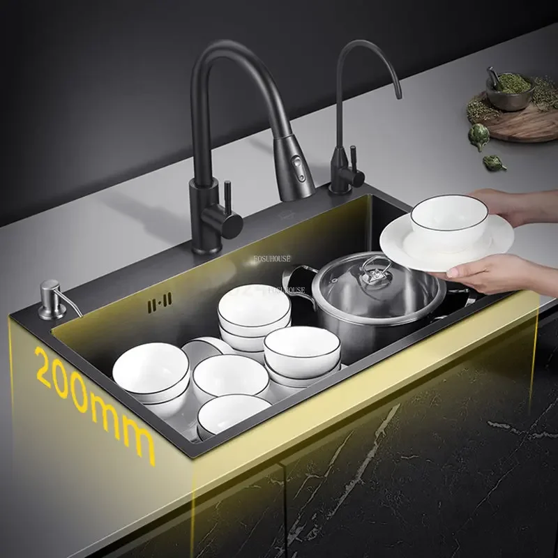 Black Nano Kitchen Sinks Bathroom Sink Stainless Steel Single-slot Undercounter Basin Washbasin Modern Home Kitchen Accessories 5