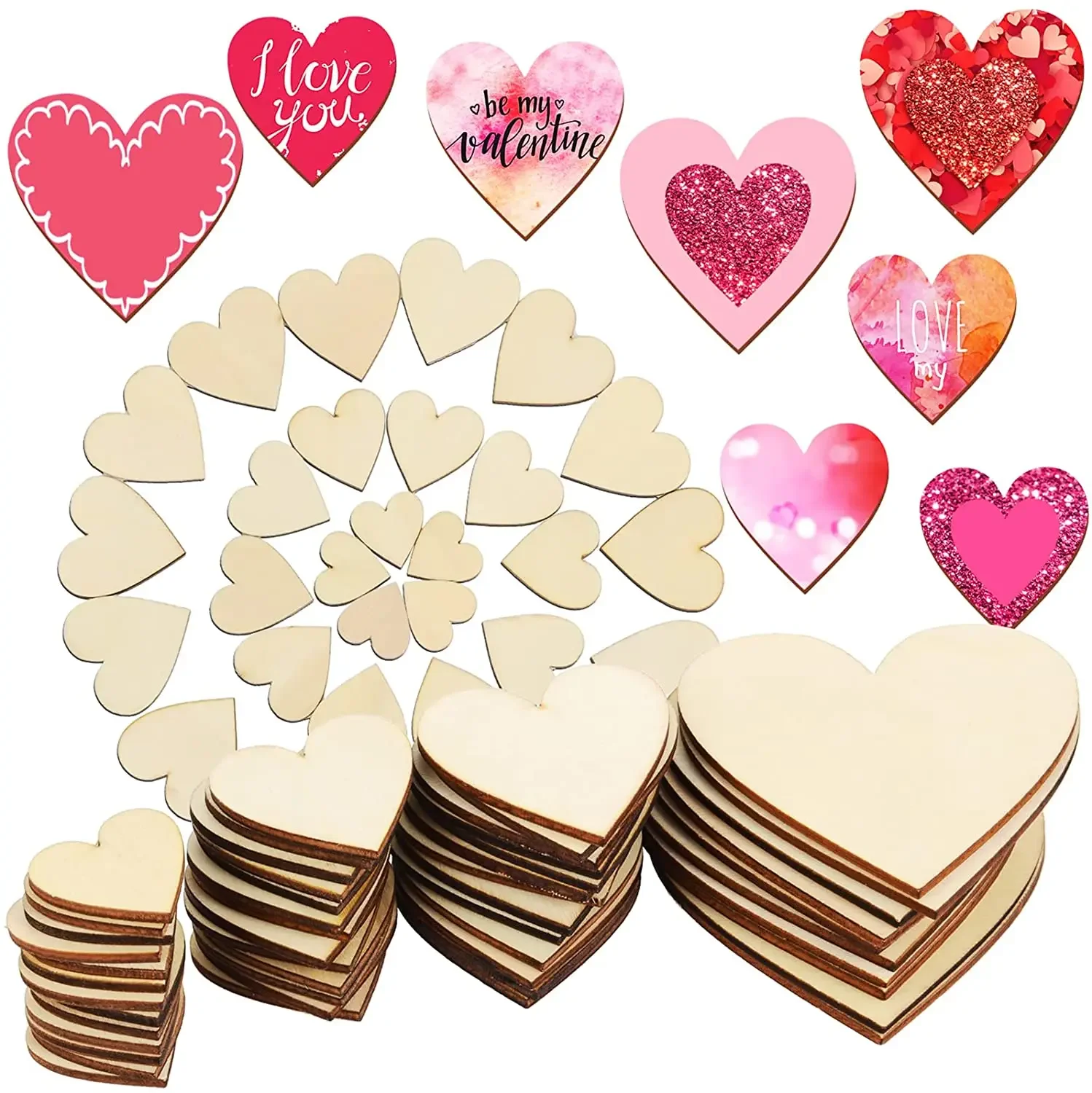 Wooden Crafts 1-10cm Unfinished Wooden Hearts Love Blank Wood Slices DIY Wooden Crafts For Christmas Painting Wedding Ornaments