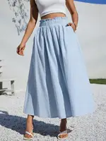 Light Blue High Waist A-Line Linen Midi Skirt for Summer Casual Wear - Image 3