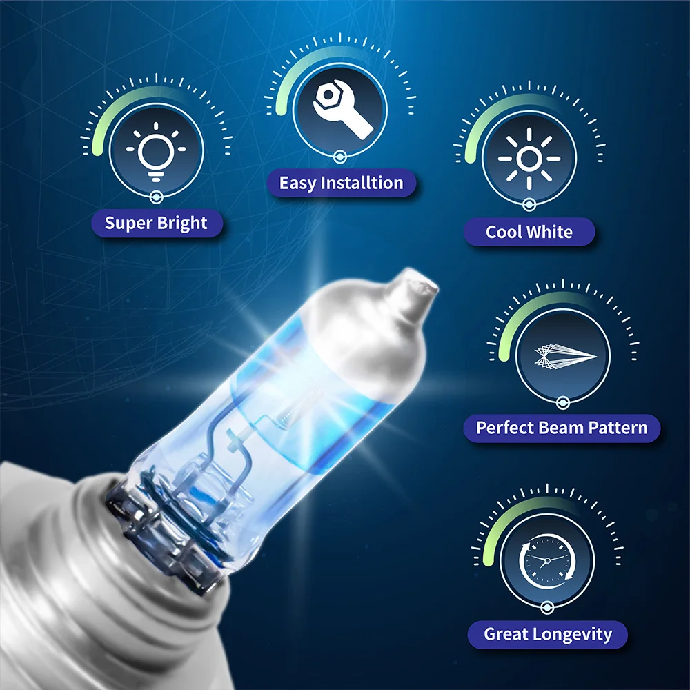 1Pcs ALKOREY Xbright-Plus H1 H3 H7 12V 55W Blue 4000K Super White High/Low Beam Auto Headlight Fog Lamp Car Light Halogen Bulbs 3