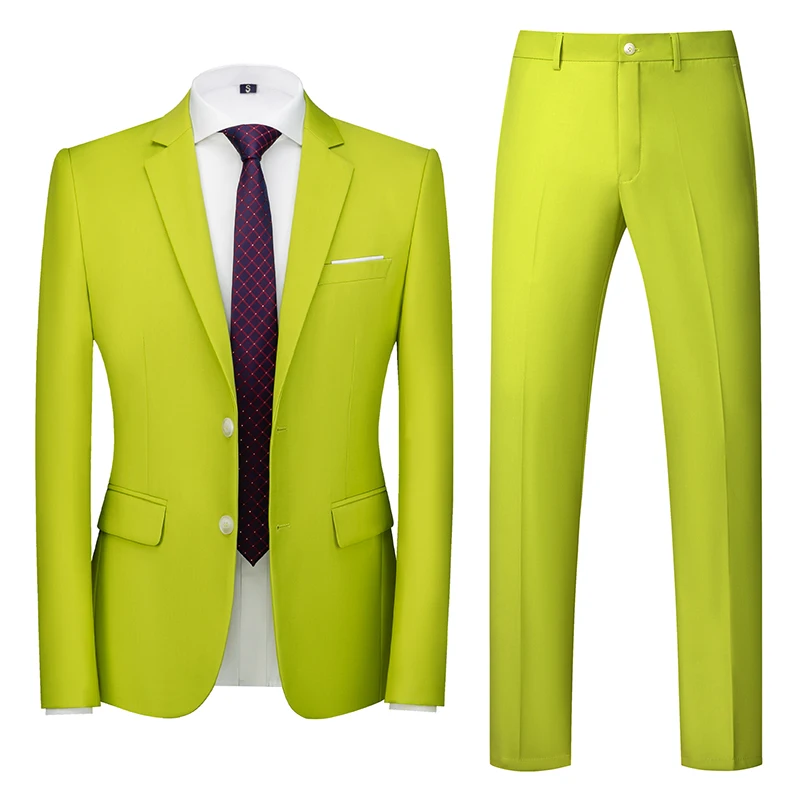 Mens Suit (Blazer and Pant) Men Formal Business Banquet Groom Wedding Suit 2Piece Large Size 6XL Pure Color Male Slim Fit Tuxedo Dress Set