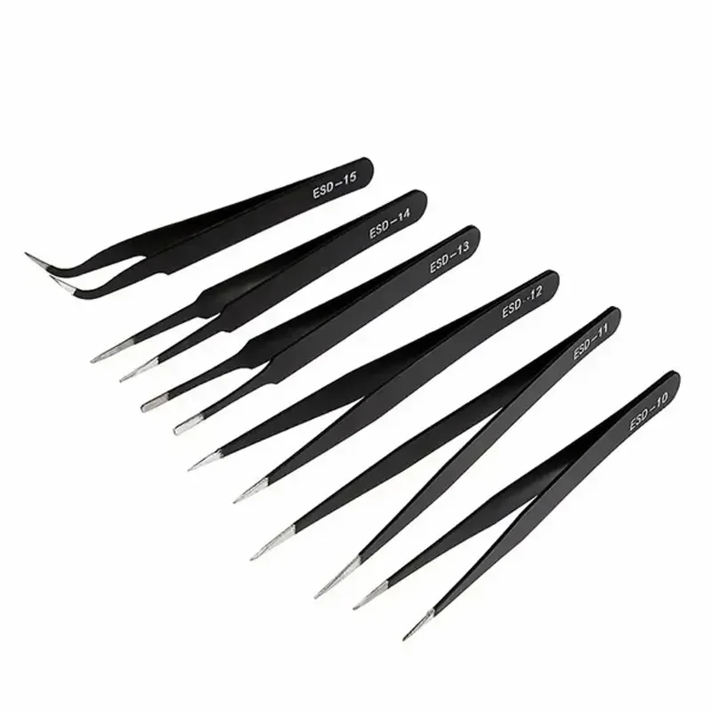 6pcs Anti-static ESD Stainless Steel Tweezers Precision Maintenance Industrial Repair Bending Tools for Home Work Model Making