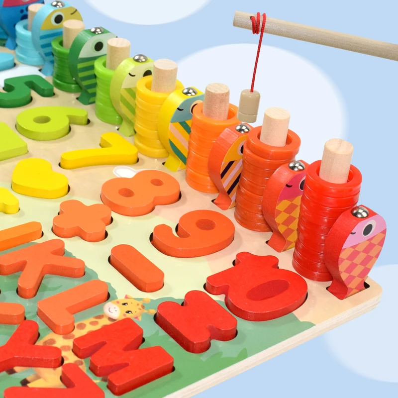 Montessori Educational Wooden Toys Children Busy Board Math Fishing Children's Wooden Preschool Montessori Toy Counting Geometry