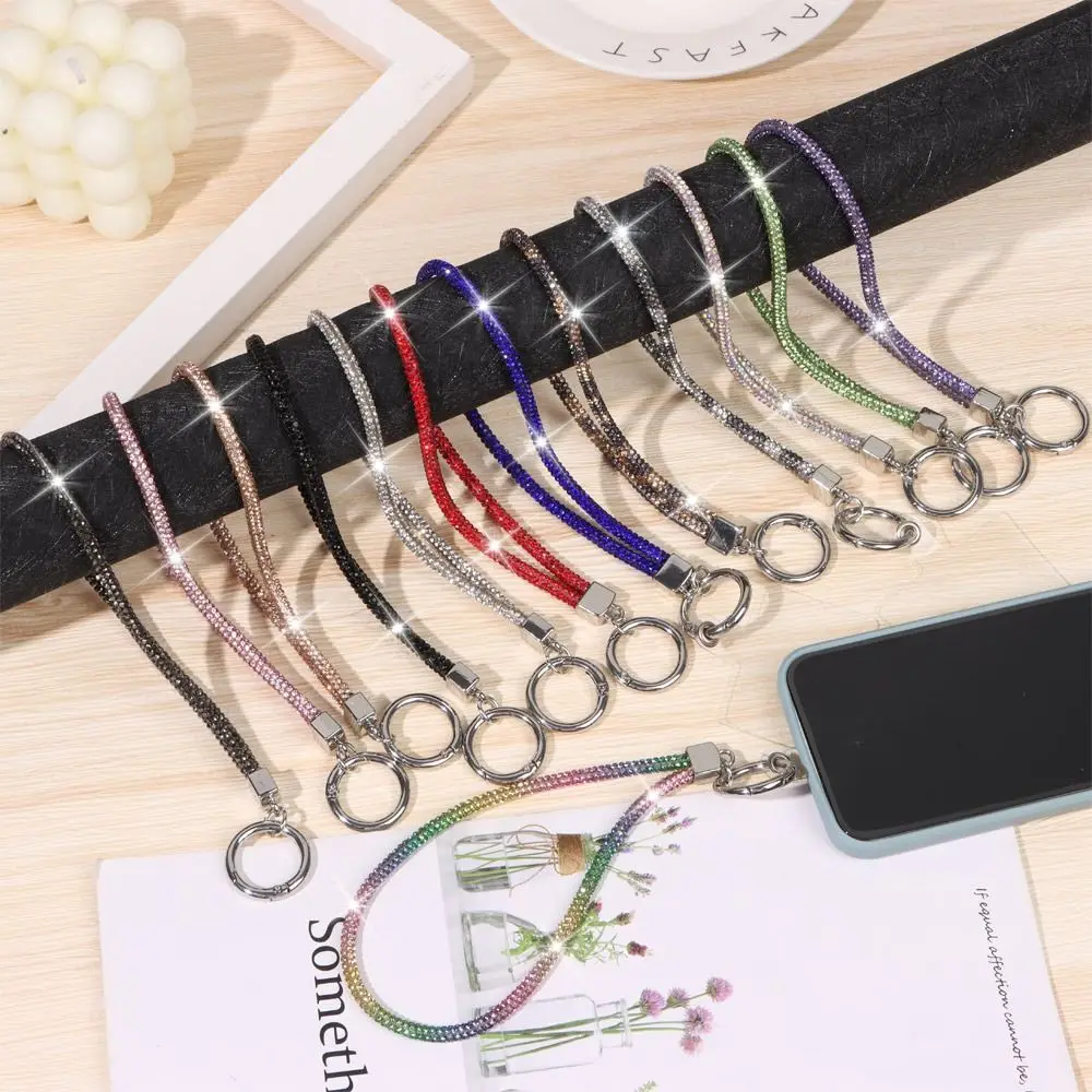 Glitter Rhinestone Phone Lanyard Phone Diamond Crystal Wrist Straps Keychain Hanging Anti-lost Rope DIY Crafts