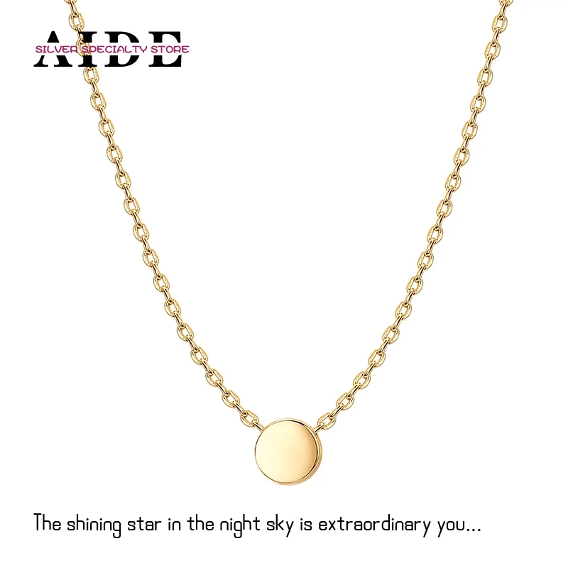 

AIDE S925 Silver Classic Round Classic Disc Glossy Pendant Clavicle Necklace for Women Wedding Chains Jewelry Gifts Accessories