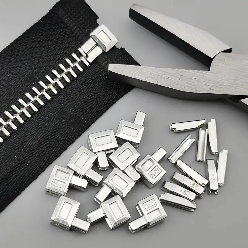 지퍼 스토퍼 금속 수리 키트 10개 재봉사용 공구 오픈 엔드 하단 지퍼 수리 세트 의류 가방 DIY 수리 공예 세트
