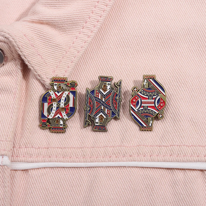 Spielkarten Symbol Emaille Pins Kreative Poker König Königin Broschen Rucksack Revers Abzeichen Punk Schmuck Geschenk für Kinder Freunde – Detail 9