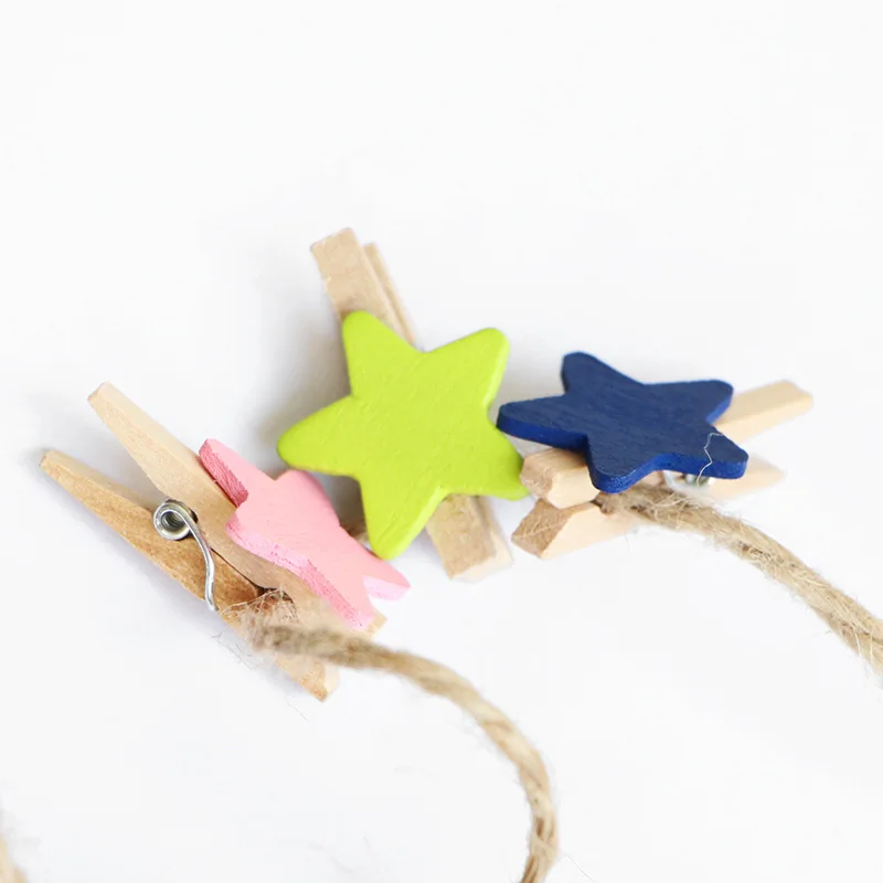 20pcs 30x4mm Wooden Color Star Photo Clips Memo Paper Peg Clothespin Stationery Christmas Wedding Party Craft DIY Home Decor Wooden Clips