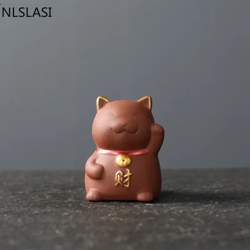 Tea Pet Ornaments 1 PCS Yixing Purple Clay Small Tea Pet Lucky Cat Figurine Ornament Boutique Tea Accessories Crafts Home Decoration