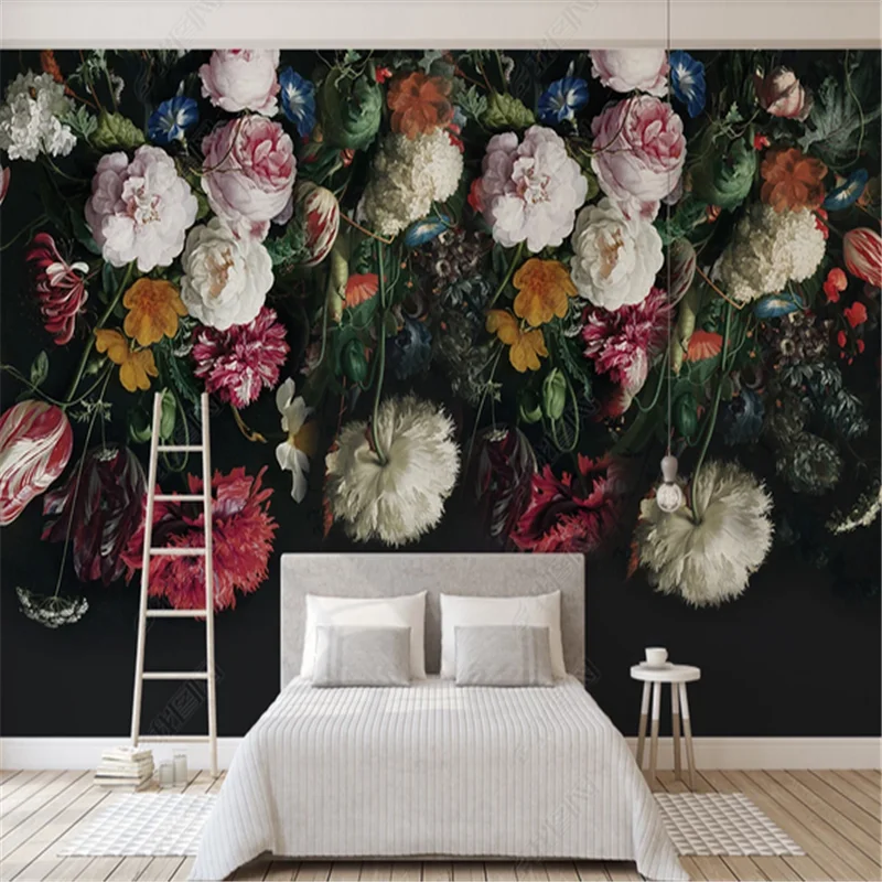 

Custom 3D Wall Murals Wallpaper Retro Hand Painted Flower Floral Wall Painting Living Room Bedroom Home Decor Mural Wall papers