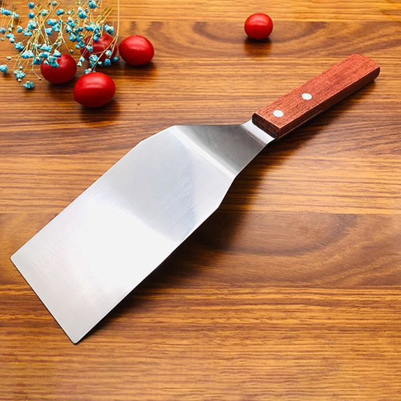 Stainless Steel Frying Shovel Kitchen Cooking Japanese Cuisine Iron Plate Braised Steak Shovel Wooden Handle Pizza