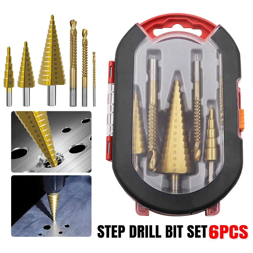 Titanium Plating 6Pcs Step Drill Bit Set High-Speed Reaming Pagoda Sawtooth - 1