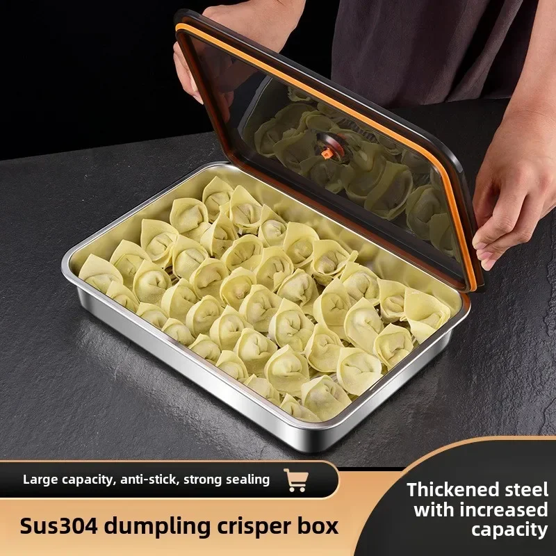304 Stainless Steel Lunch Box With Airtight Lid Reusable Portable Airtight Food Big Capacity Dumpling Storage Fresh Box Crisper