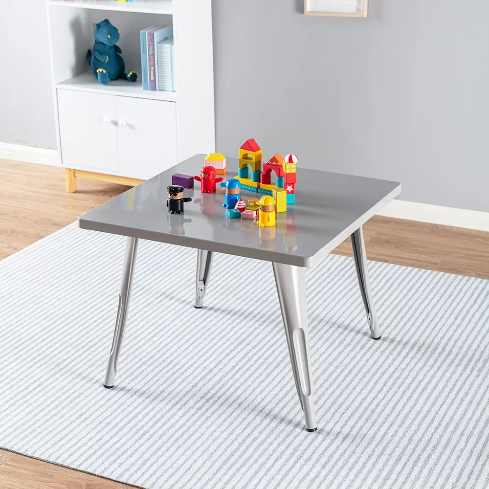

Kids Square Metal Table Gray, Powder Coat Finish