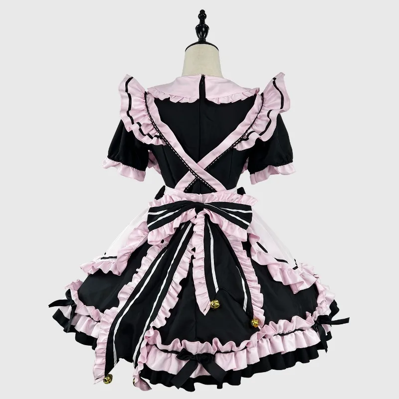 Anime Gothic Lolita JSK Kleid Kurzarm Kawaii Bow Maid Cosplay Harajuku Cute Pink Black 11