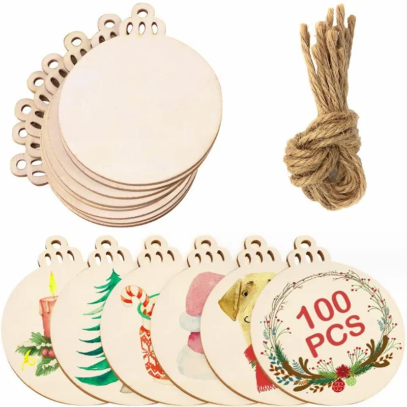 

Merry Christmas Wooden Round Baubles Tags Christmas Balls Decoration DIY Craft Home Ornaments Christmas New Year Xmas Decoration