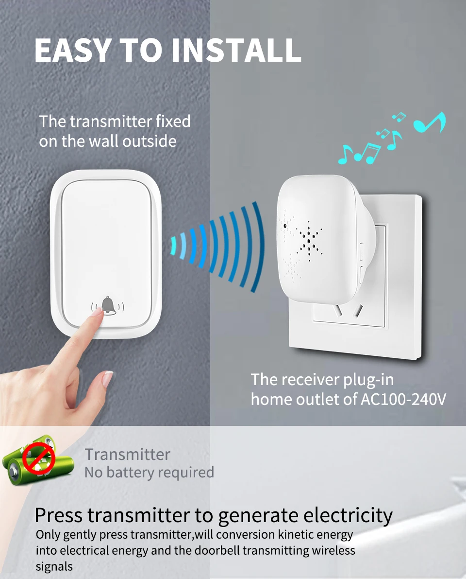 Wireless Doorbell Outdoor Wireless Doorbell My Melody for Home Self-powered Waterproof Chimes 150M Long Distance House Welcome Door Bell wireless doorbell