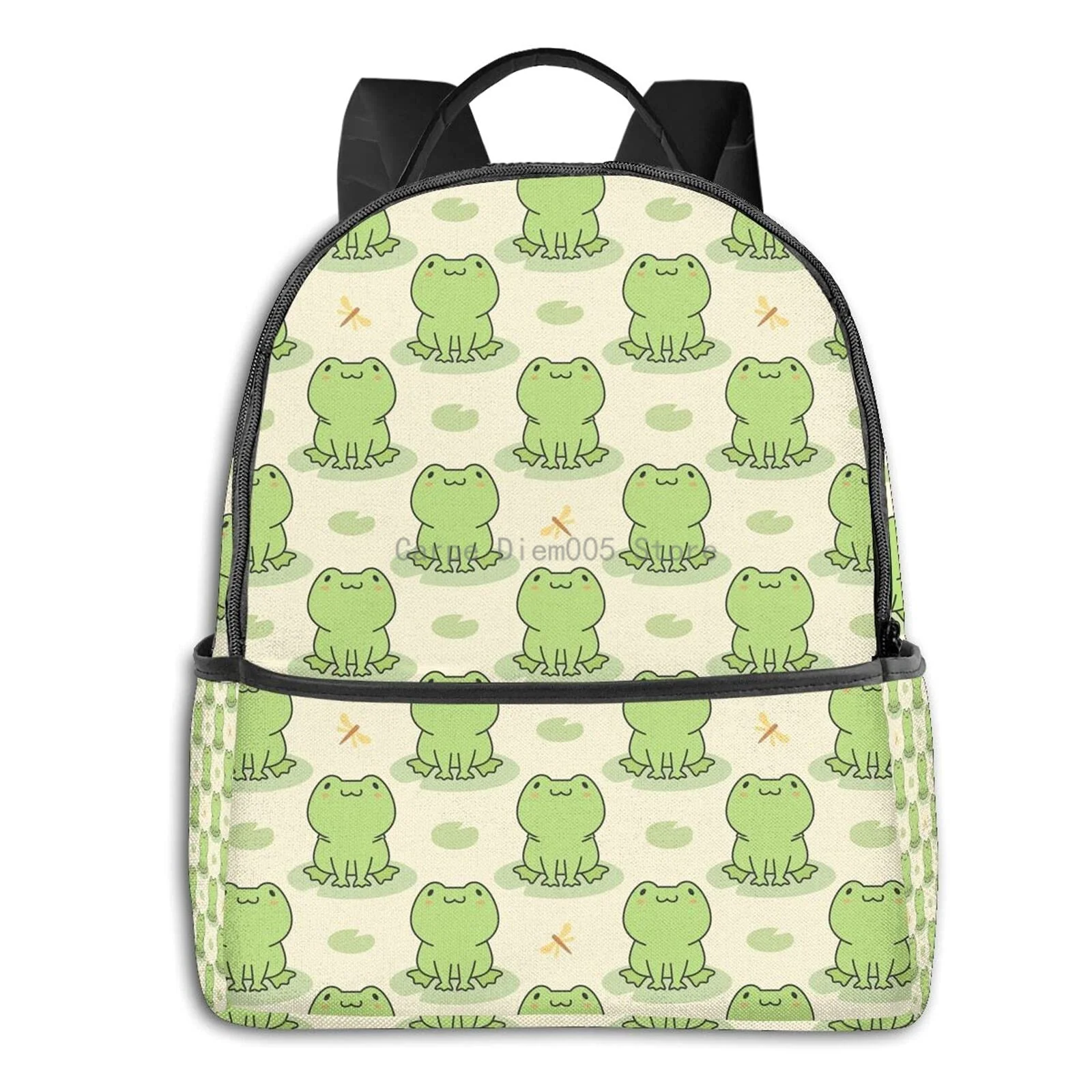 Cute Cartoon Frog and Dragonfly Backpack for Mens Womens School Travel Shoulder |