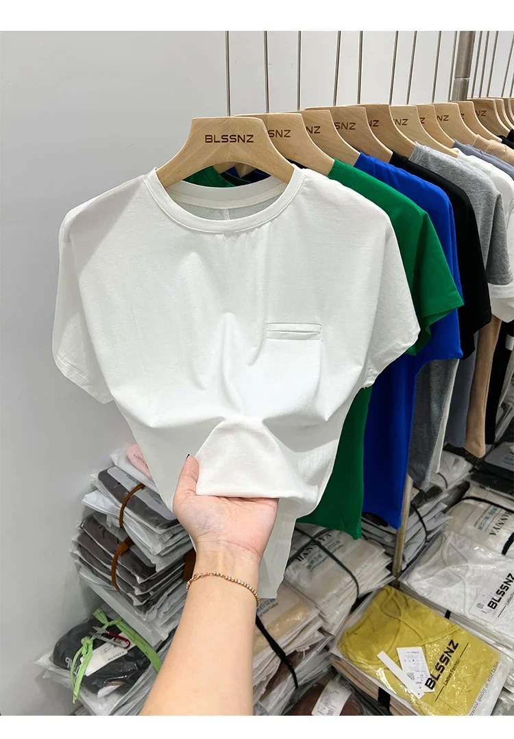Baumwolle Solide T-shirts Frauen Sportliche Kurzarm T-shirts Mode Lässig Weiß Schwarz Kleidung Lose Oansatz Weibliche Sommer Tops ﻿ 2026 – Detail 8